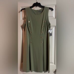 Sharagano Olive Double-Breasted Midi Dress